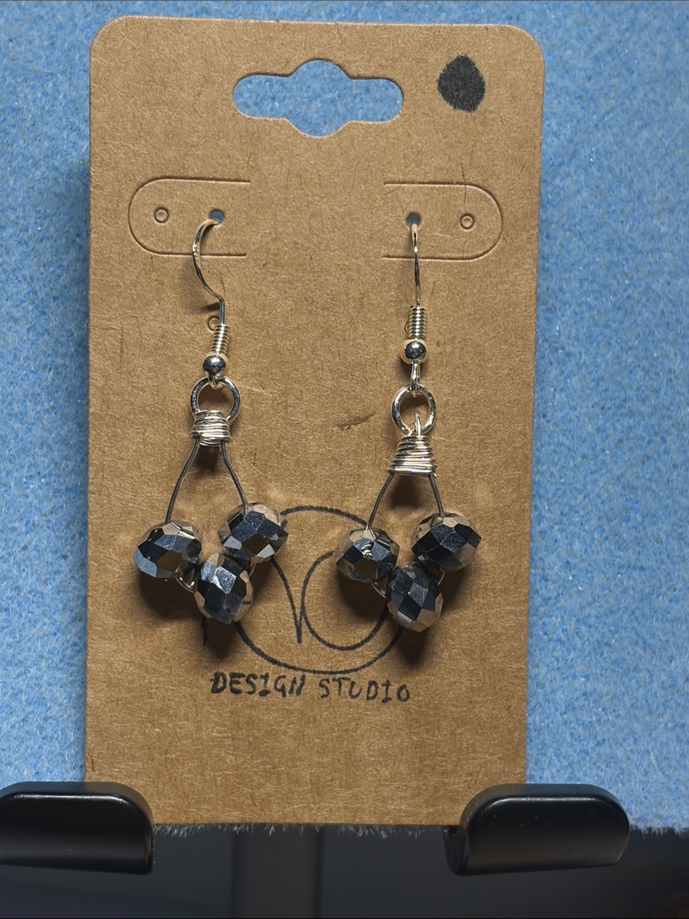 Black Faceted Bead Dangle Earrings